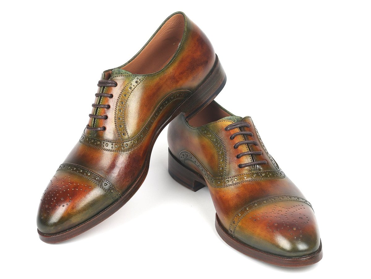 Paul Parkman Men's Cap Toe Oxfords in Green and Brown