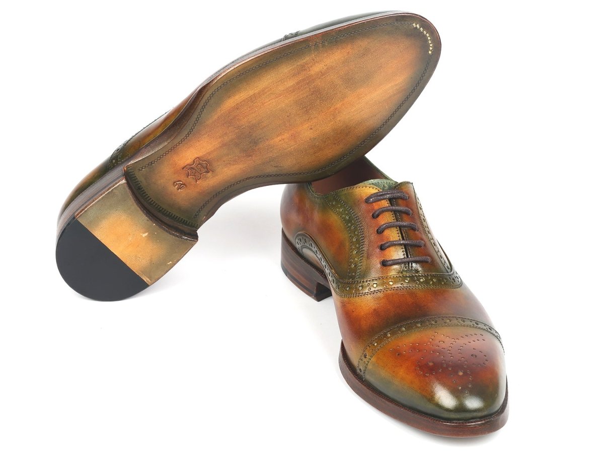 Paul Parkman Men's Cap Toe Oxfords in Green and Brown