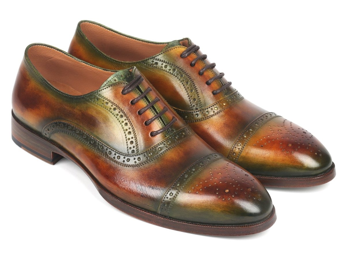 Paul Parkman Men's Cap Toe Oxfords in Green and Brown