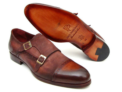 Paul Parkman Men's Captoe Double Monkstrap Antique Brown Suede (ID045BT11)