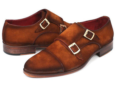 Paul Parkman Men's Captoe Double Monkstrap Camel Suede (ID045TAB12)