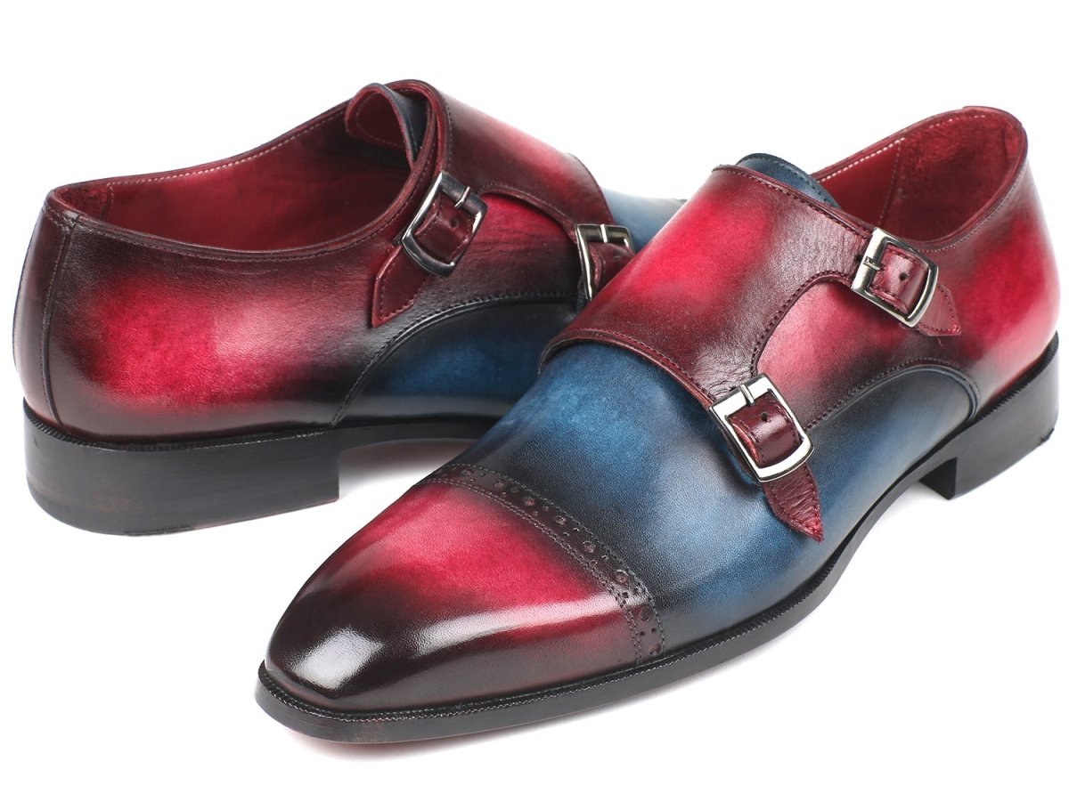 Paul Parkman Men's Captoe Double Monkstraps in Blue and Fuxia