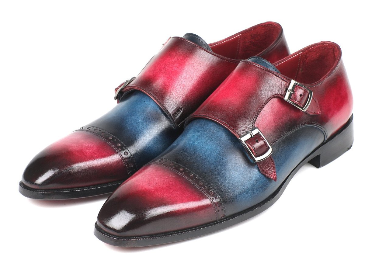 Paul Parkman Men's Captoe Double Monkstraps in Blue and Fuxia