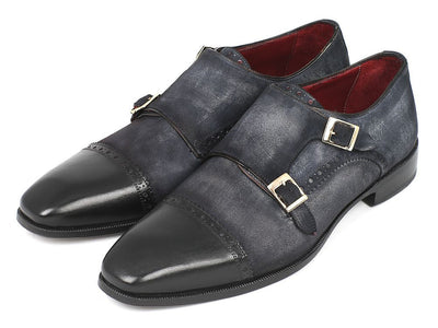Paul Parkman Men's Captoe Double Monkstraps Navy Suede (IDFK77W)