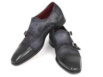 Paul Parkman Men's Captoe Double Monkstraps Navy Suede (IDFK77W)