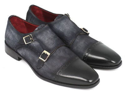 Paul Parkman Men's Captoe Double Monkstraps Navy Suede (IDFK77W)