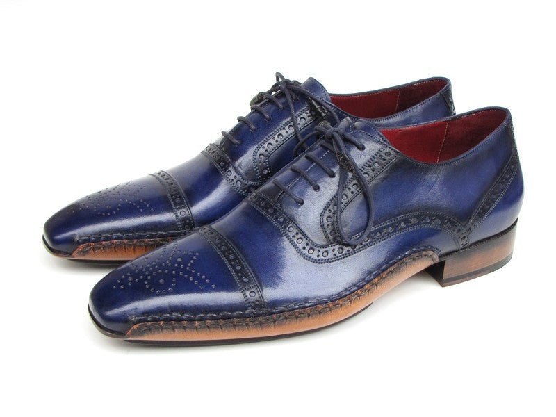 Paul Parkman Men's Captoe Hand Painted Leather Oxfords in Navy Blue