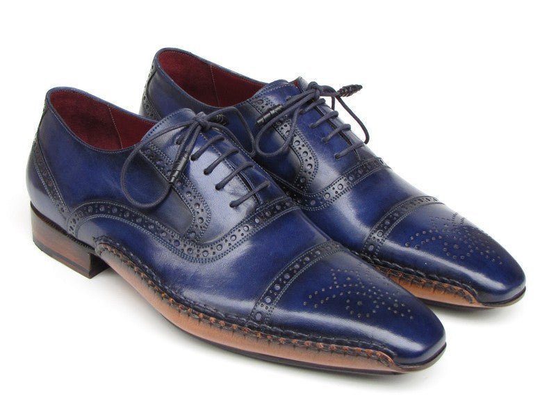 Paul Parkman Men's Captoe Hand Painted Leather Oxfords in Navy Blue
