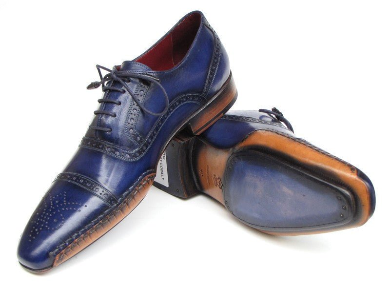 Paul Parkman Men's Captoe Hand Painted Leather Oxfords in Navy Blue