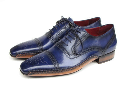 Paul Parkman Men's Captoe Navy Blue Hand Painted Oxfords (ID5032 - NAVY)