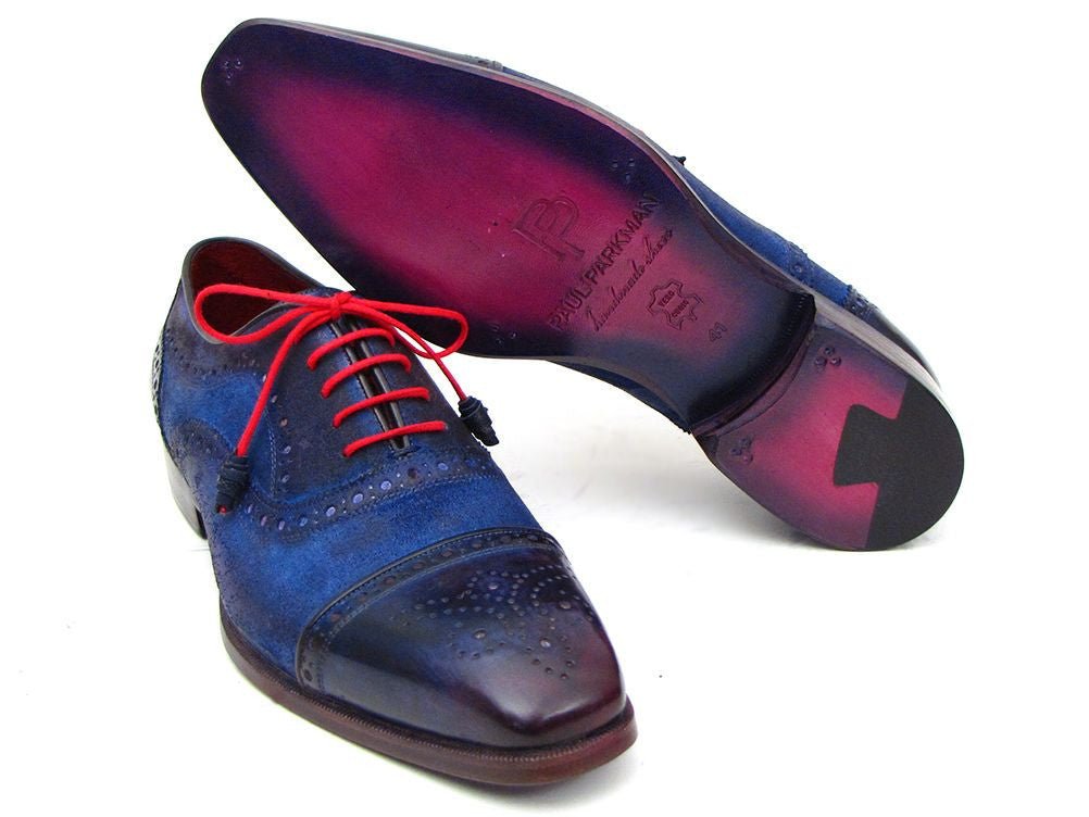 Paul Parkman Men's Captoe Oxfords Blue Suede (ID024 - BLUSD)