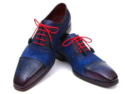 Paul Parkman Men's Captoe Oxfords Blue Suede (ID024 - BLUSD)