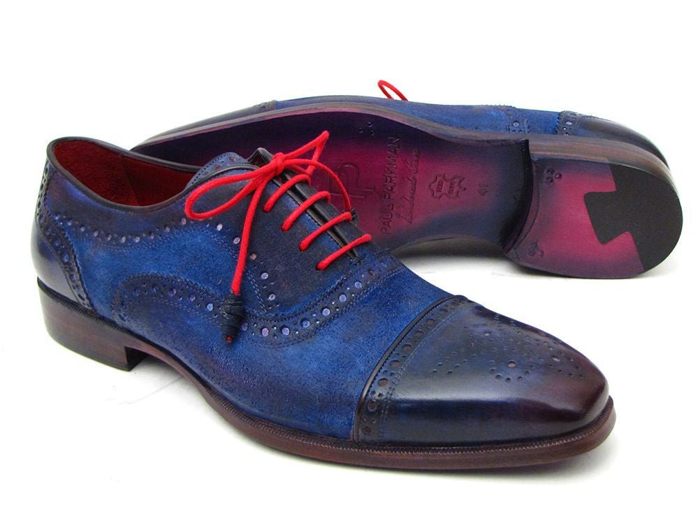 Paul Parkman Men's Captoe Oxfords Blue Suede (ID024 - BLUSD)