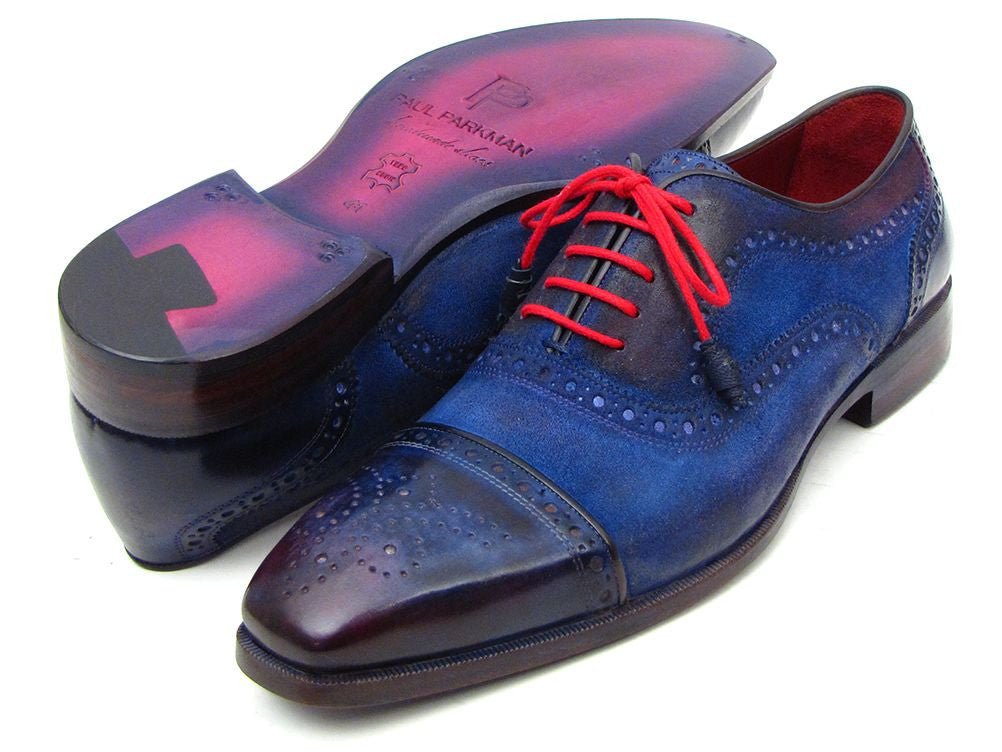 Paul Parkman Men's Captoe Oxfords Blue Suede (ID024 - BLUSD)