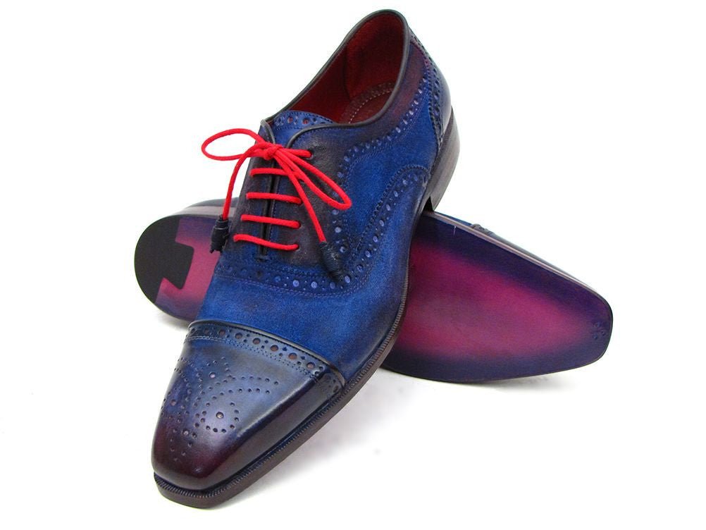 Paul Parkman Men's Captoe Oxfords Blue Suede (ID024 - BLUSD)