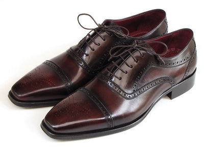 Paul Parkman Men's Captoe Oxfords Bordeaux and Brown Hand - Painted (ID024 - BRWBRD)