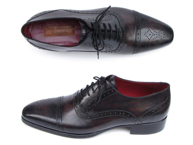 Paul Parkman Men's Captoe Oxfords Bronze and Black Shoes (ID77U844)
