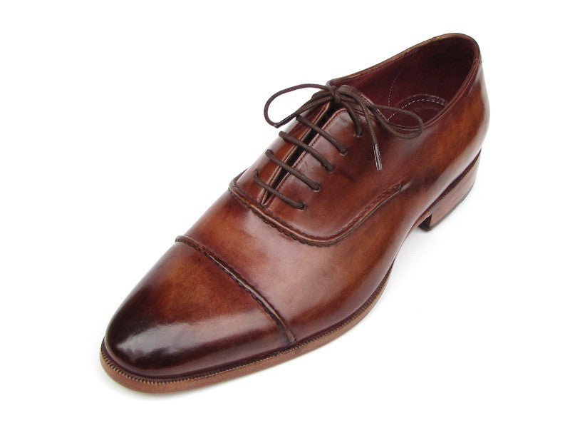 Paul Parkman Men's Captoe Oxfords Brown Hand Painted Shoes (ID077 - BRW)