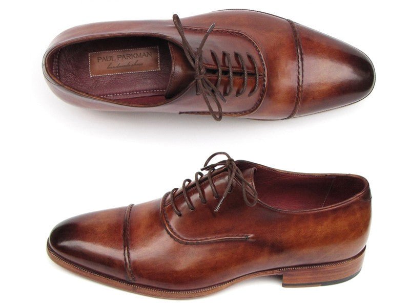 Paul Parkman Men's Captoe Oxfords Brown Hand Painted Shoes (ID077 - BRW)