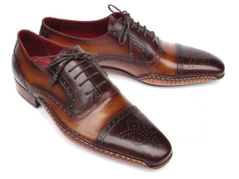 Paul Parkman Men's Captoe Oxfords Brown Hand Painted Shoes (ID5032 - BRW)