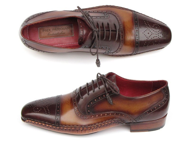 Paul Parkman Men's Captoe Oxfords Brown Hand Painted Shoes (ID5032 - BRW)