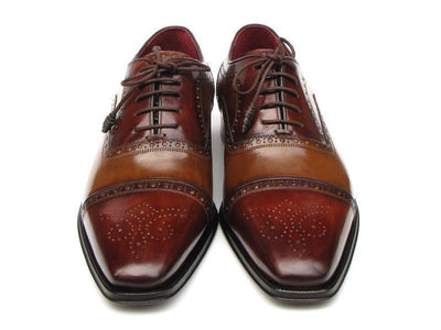 Paul Parkman Men's Captoe Oxfords - Camel / Red Hand - Painted Leather Upper and Leather Sole (ID024 - CML - BRD)