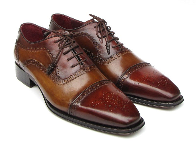 Paul Parkman Men's Captoe Oxfords - Camel / Red Hand - Painted Leather Upper and Leather Sole (ID024 - CML - BRD)
