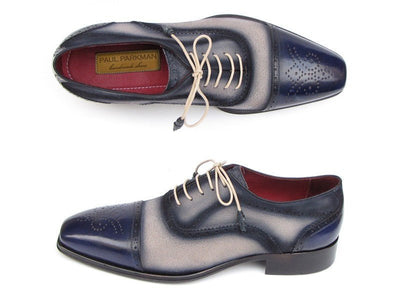 Paul Parkman Men's Captoe Oxfords - Navy / Beige Hand - Painted Suede Upper and Leather Sole (ID024 - BLS)