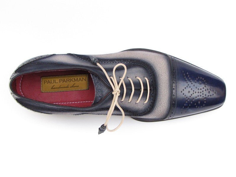 Paul Parkman Men's Captoe Oxfords - Navy / Beige Hand - Painted Suede Upper and Leather Sole (ID024 - BLS)