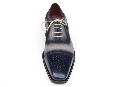 Paul Parkman Men's Captoe Oxfords - Navy / Beige Hand - Painted Suede Upper and Leather Sole (ID024 - BLS)
