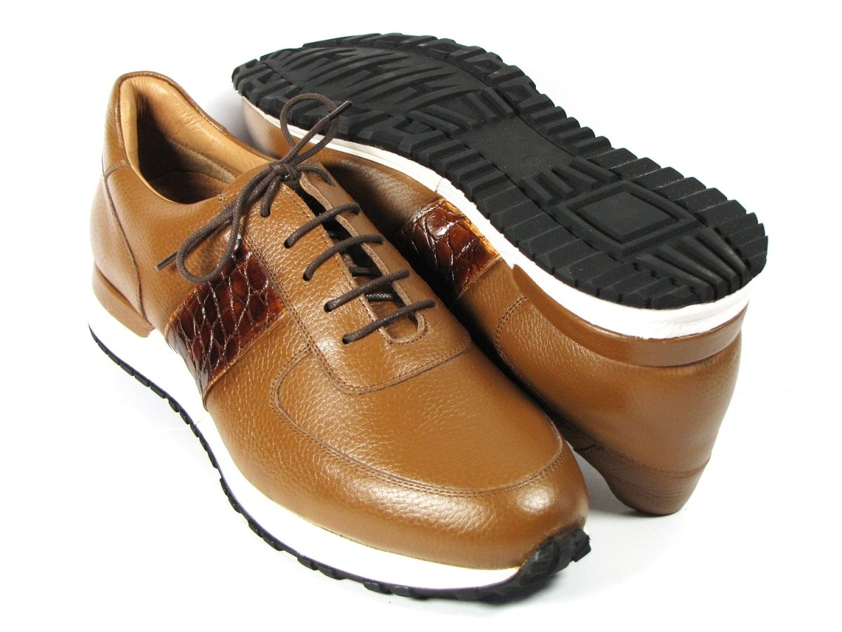 Paul Parkman Men's Cognac Floater Leather Sneakers (IDLP206CGN)