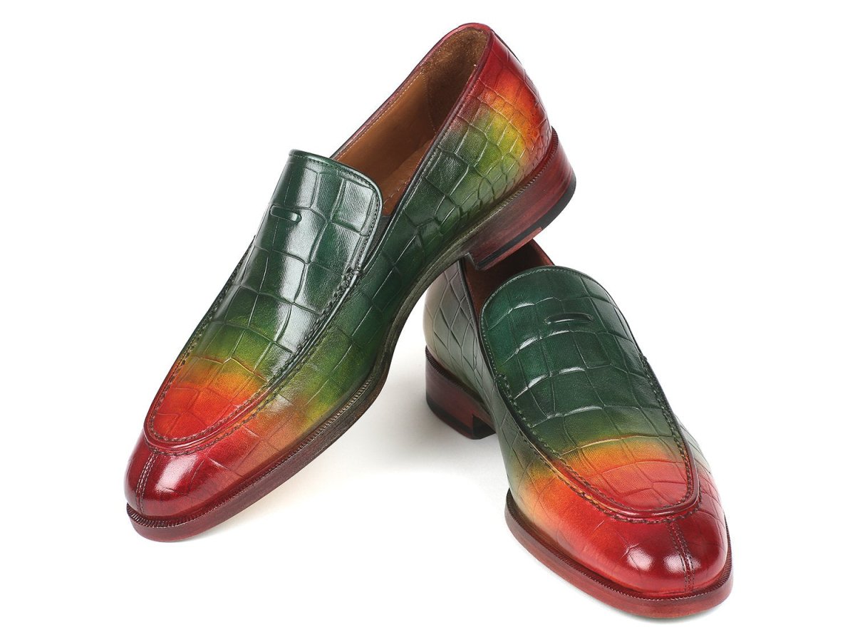 Paul Parkman Men's Croco Embossed Calfskin Loafers in Multicolor