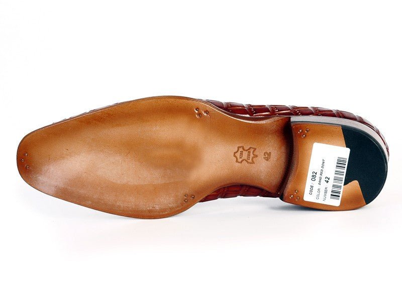 Paul Parkman Men's Croco Embossed Calfskin Tassel Loafers in Reddish Camel