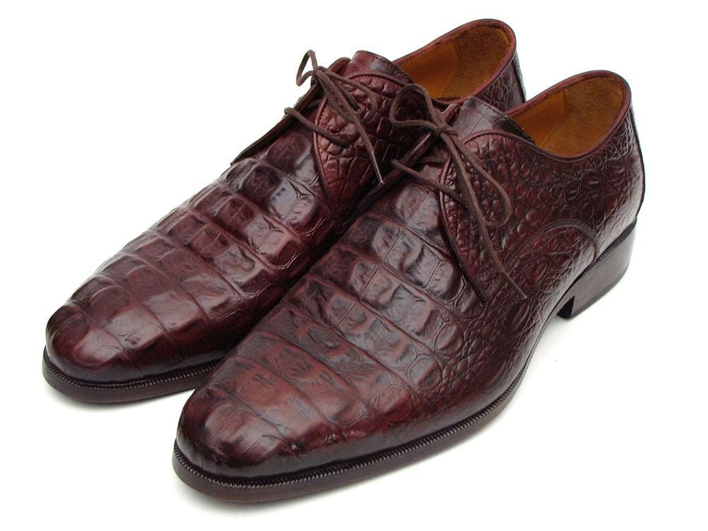 Paul Parkman Men's Croco Embossed Leather Derby Shoes in Brown and Bordeaux