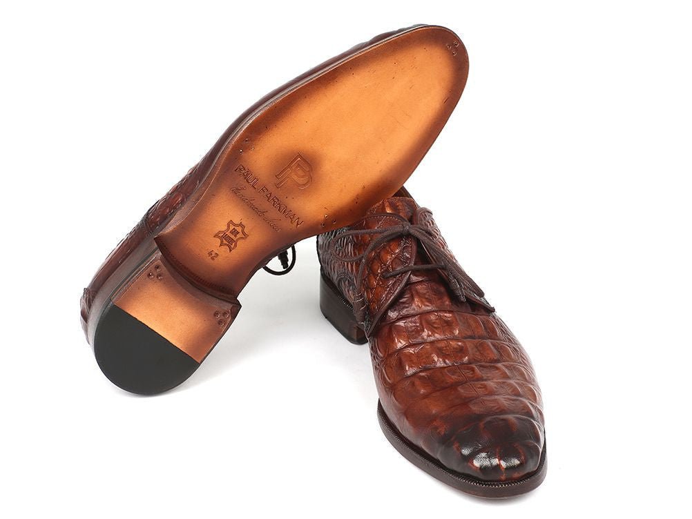 Paul Parkman Men's Croco Embossed Leather Derby Shoes in Light Brown