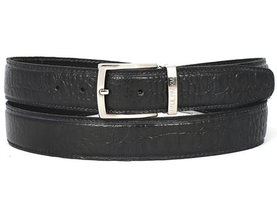 Paul Parkman Men's Crocodile Textured Leather Belt Black (IDB02 BLK)