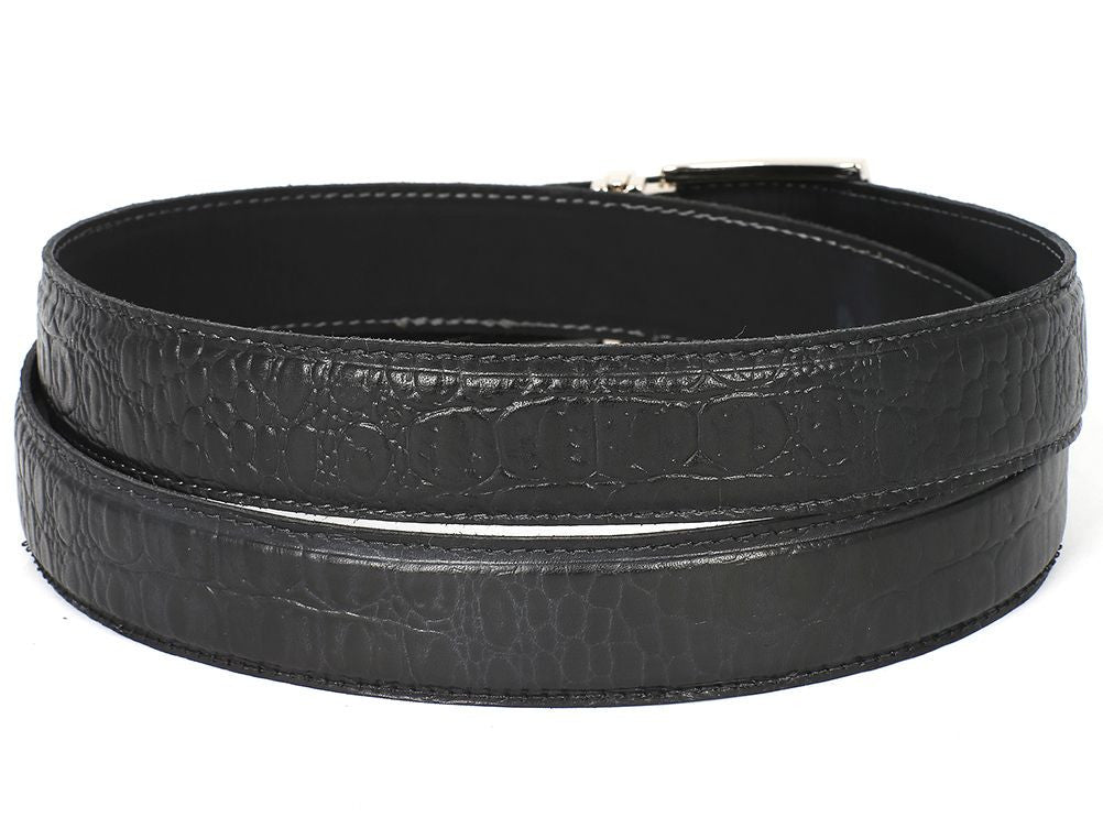Paul Parkman Men's Crocodile Textured Leather Belt Black (IDB02 BLK)
