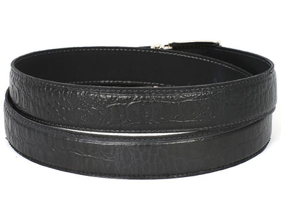 Paul Parkman Men's Crocodile Textured Leather Belt Black (IDB02 BLK)