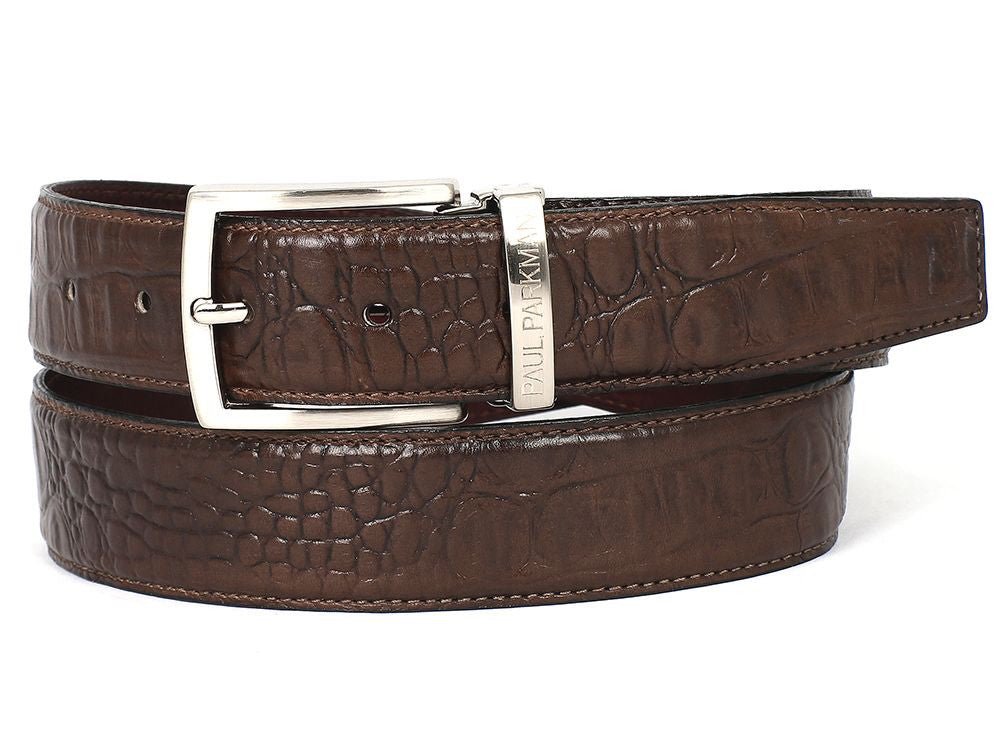 Paul Parkman Men's Crocodile Textured Leather Belt Brown (IDB02 BRW)