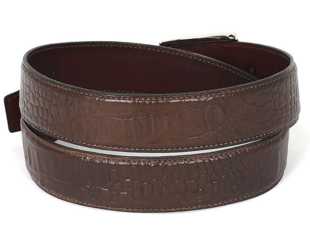 Paul Parkman Men's Crocodile Textured Leather Belt Brown (IDB02 BRW)