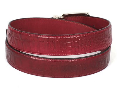 Paul Parkman Men's Crocodile Textured Leather Belt Burgundy (IDB02 - BUR)