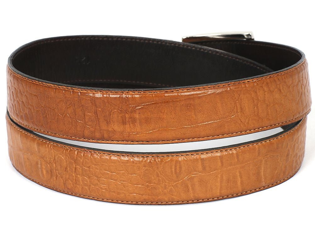 Paul Parkman Men's Crocodile Textured Leather Belt Camel (IDB02 - CML)