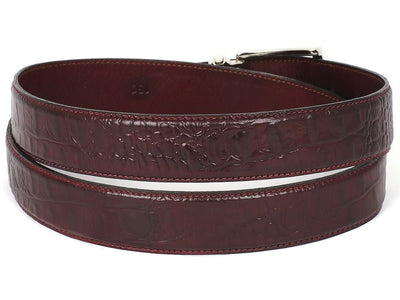 Paul Parkman Men's Crocodile Textured Leather Belt Dark Bordeaux (IDB02 - DBRD)