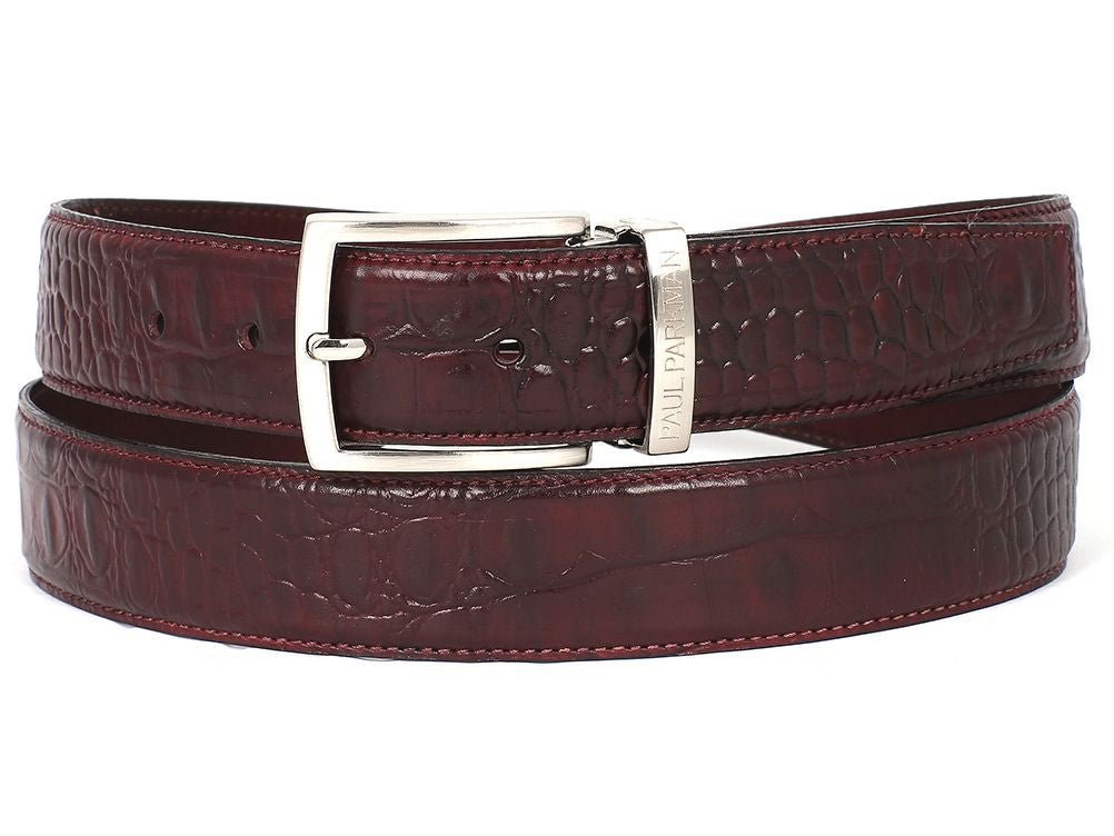 Paul Parkman Men's Crocodile Textured Leather Belt Dark Bordeaux (IDB02 - DBRD)