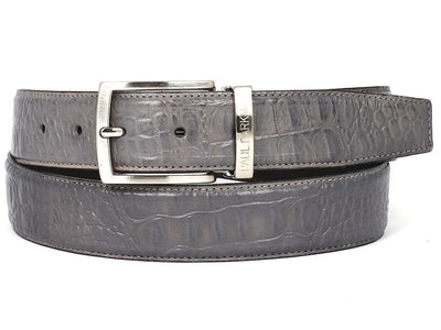 Paul Parkman Men's Crocodile Textured Leather Belt Gray (IDB02 GRY)