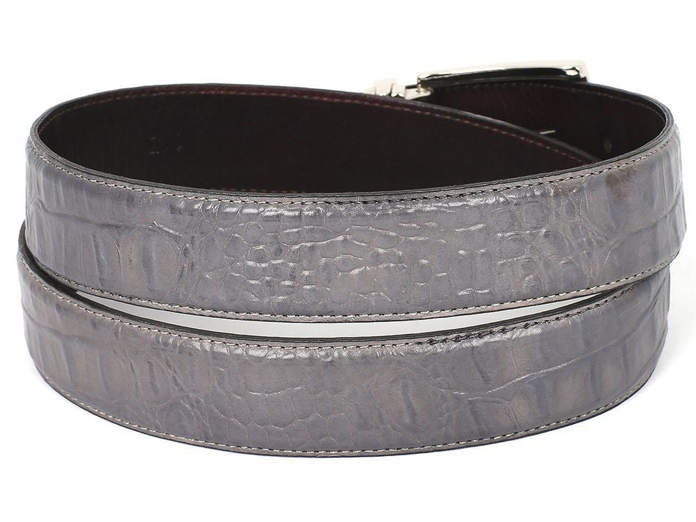 Paul Parkman Men's Crocodile Textured Leather Belt Gray (IDB02 GRY)