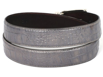 Paul Parkman Men's Crocodile Textured Leather Belt Gray (IDB02 GRY)