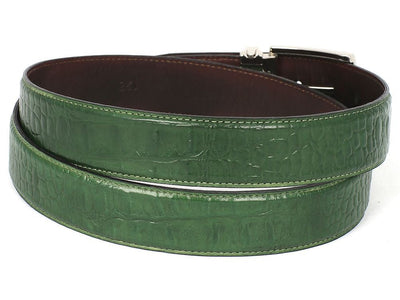 Paul Parkman Men's Crocodile Textured Leather Belt Green (IDB02 GRN)