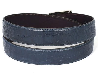 Paul Parkman Men's Crocodile Textured Leather Belt Navy (IDB02 NVY)