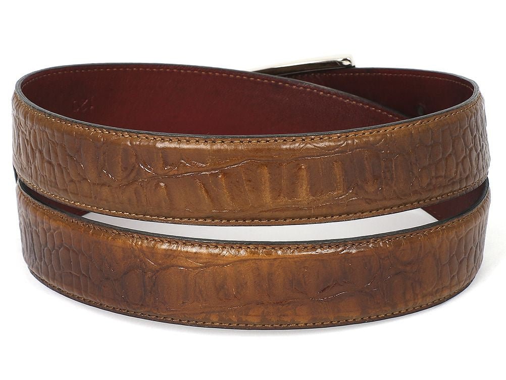 Paul Parkman Men's Crocodile Textured Leather Belt Olive (IDB02 OLV)